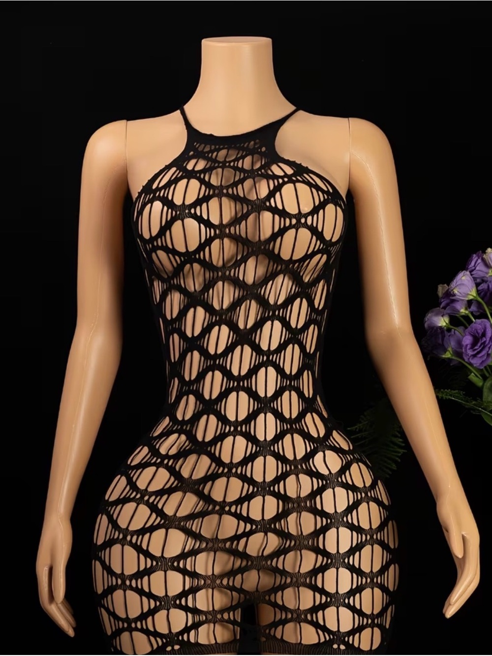 Black Fishnet Bodycon Cage Mini Dress